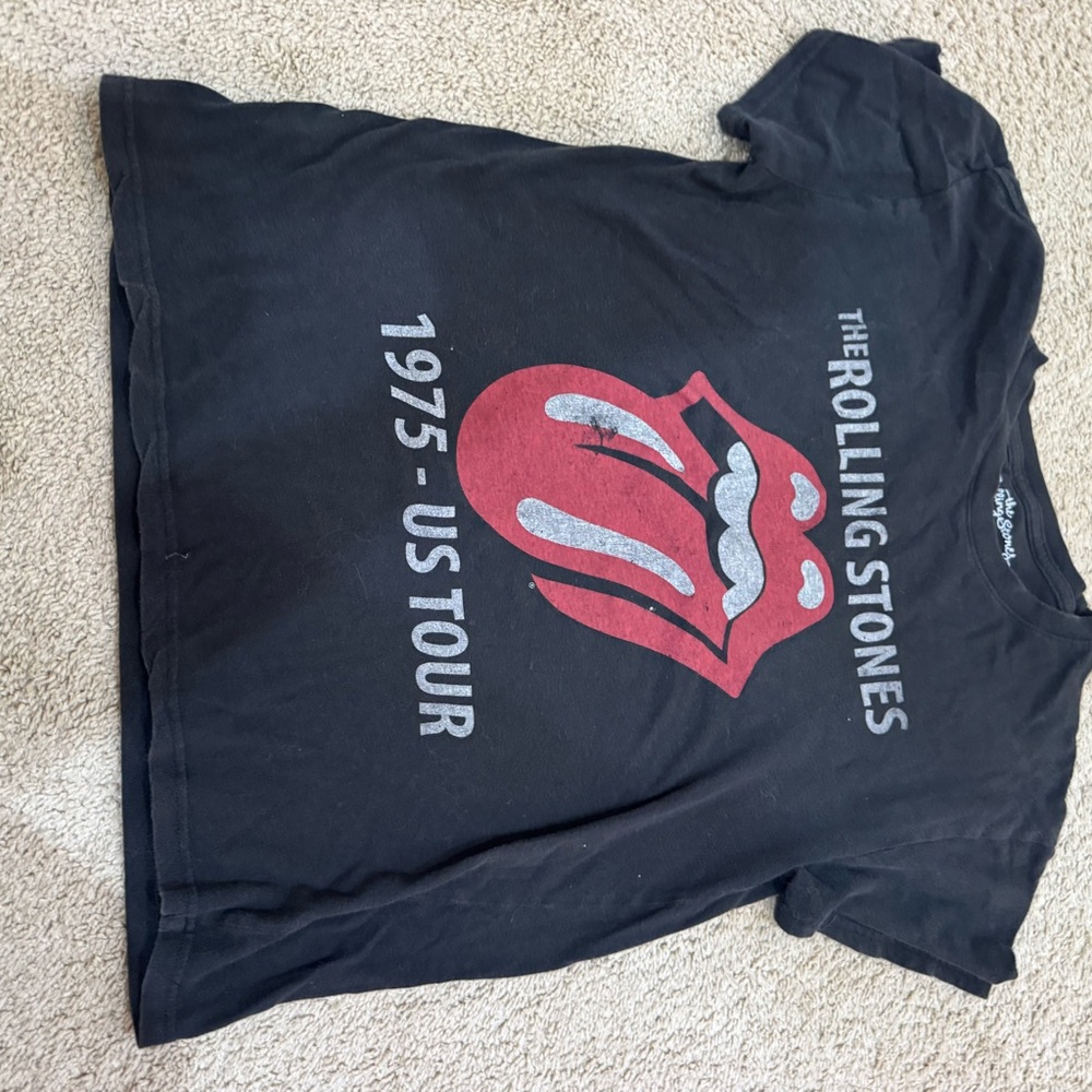 the Rolling Stones Black Kids 1975 US Tour Graphic Tee with Red Tongue